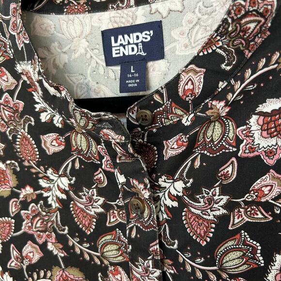 Lands' End Paisley Floral Short Sleeve Button Front Midi Dress Size Large 14/16 - Picture 3 of 7